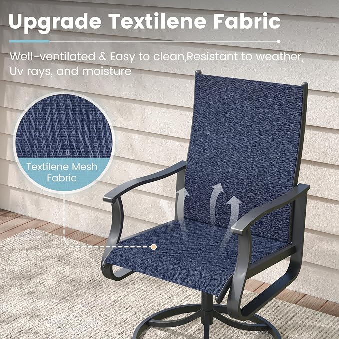 5 Pieces Patio Dining Set, Patio Outdoor Furniture Set of 4 Patio Swivel Dining Chairs and 39" Patio Spliced Round Tabletop with Umbrella Hole, for Deck, Backyard, Poolside & Garden