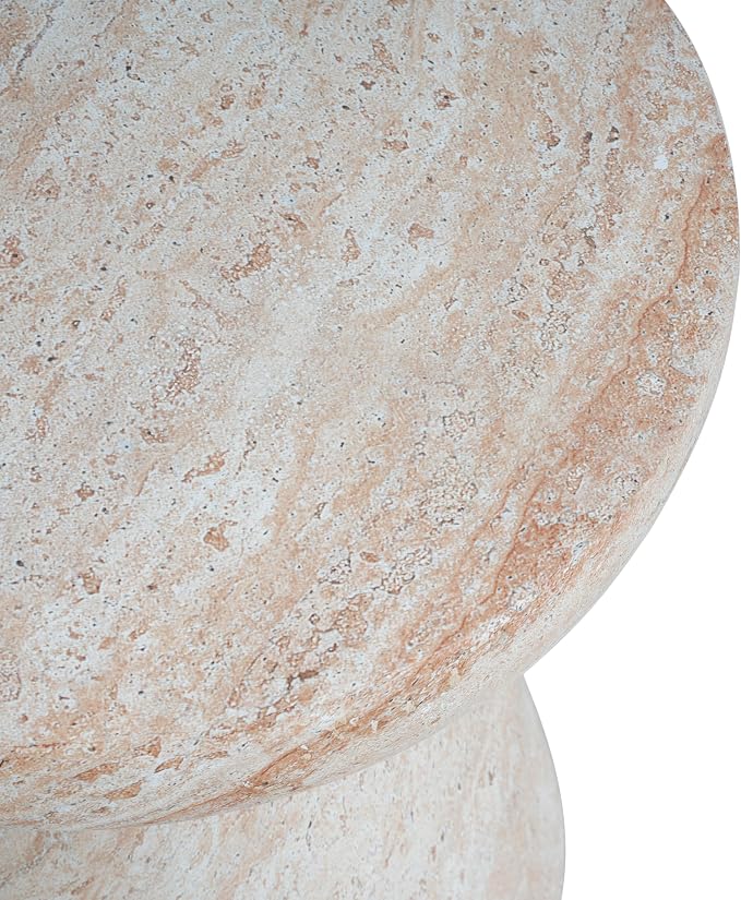 Outdoor Side Table Faux Marble End Table Faux Stone Side Tables Travertine Small Coffee Tables for Indoor Outdoor, Garden Stool Plant Stand for Porch, Backyard Patio, 17.75*17.75*20.5-Hourglass,Beige