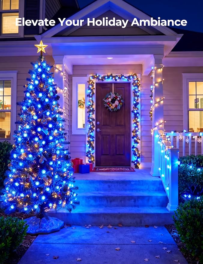 Brightown 50 LED Flower Solar String Lights Outdoor Waterproof, Blue | Solar Powered Fairy Lights with 8 Modes for Garden Fence Yard Patio Christmas Tree Party Wedding Decor