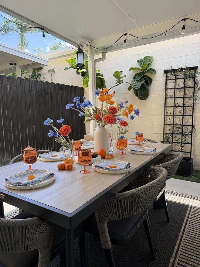 PURPLE LEAF 7 Pieces Outdoor Dining Set Patio Table and Chairs Set Aluminum Wicker Rattan Patio Furniture Set for Lawn Garden Porch Beige Marble Color Outdoor Set