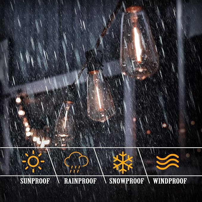 Outdoor String Lights 100FT Waterproof Lighting for Outside Patio Backyard | 52 Plastic Dimmable ST38 Edison Bulbs,100FT Connectable Outdoor Lights for Porch Bistro Garden Gazebo Balcony Cafe Deck Yard