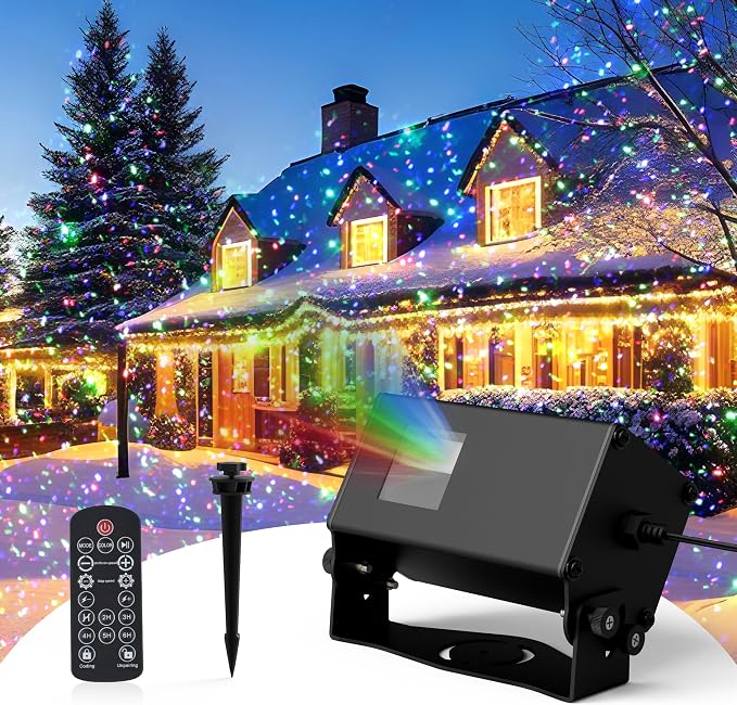 AIRIVO Outdoor Laser Lights Projector, RGB Color Firefly Lights Projection Light, Christmas Star Projector with Remote Control, Holiday Halloween Decor for Home, Garden, Trees, RGB 3 Color Motion