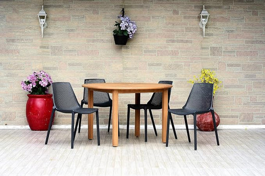 Urban Elements Melbourne 5-Piece Patio Furniture Set | Teak Finish 100% FSC Eucalyptus Wood | Backyard Furniture, Outside Table and Chairs, Round Outdoor Dining Set, 5-Piece Grey