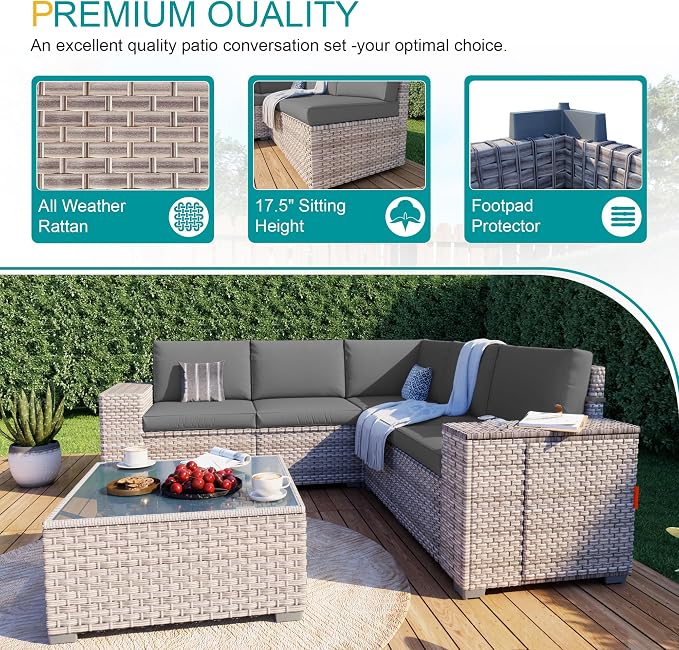 13-Piece Patio Furniture Set, Outdoor Patio Conversation Set with 60,000 BTU Fire Pit Table, PE Rattan Wicker Sectional Sofa with Large Capacity Seats, Widened Armrests, Extra High Backrest, Navy Blue