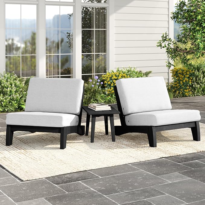 Pia Ricoo 3 Piece Patio Bistro Set with Patio Chairs and Table, Heavy Duty Wood Patio Furniture Set, All-Weather Outdoor Chairs for Balcony, Deck, Poolside, Porch - Beige/Dark