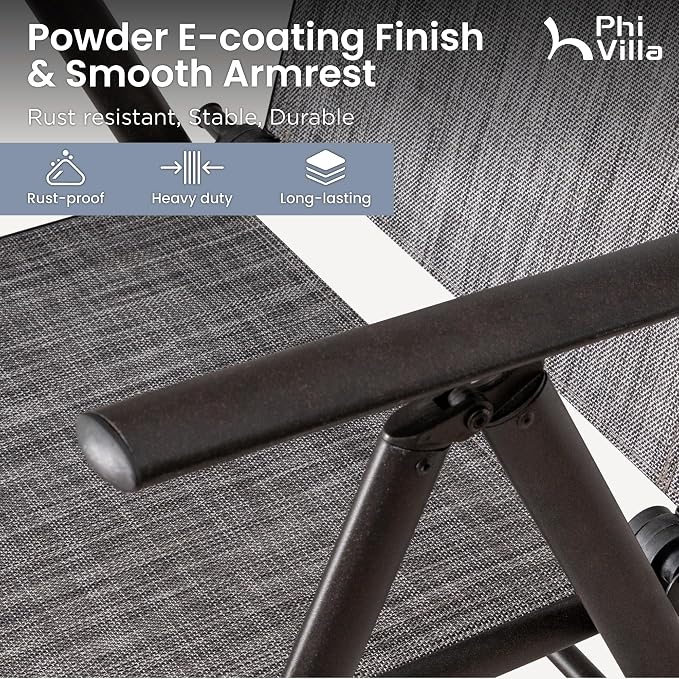 PHI VILLA Patio Dining Set for 6, Outdoor Dining Table and Chairs Furniture Set with Adjustable Foldable Patio Dining Chairs (Gray) & Metal Steel Table for Garden