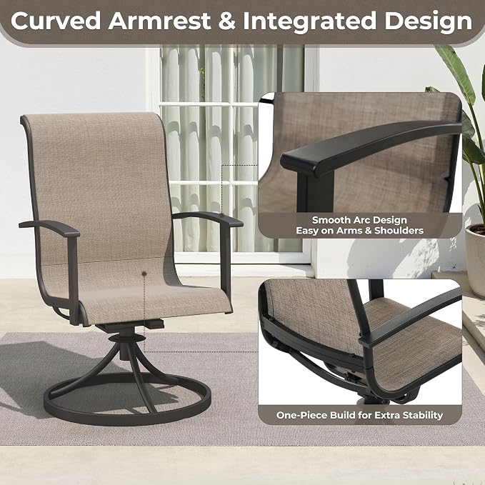 Grand patio Patio Dining Set for 4, Outdoor Dining Set with 4-Piece Mesh Sling Swivel Patio Rocking Chairs, 1-Piece Square Woodgrain Dining Table with 1.5'' Umbrella Hole, Mixed Coffee