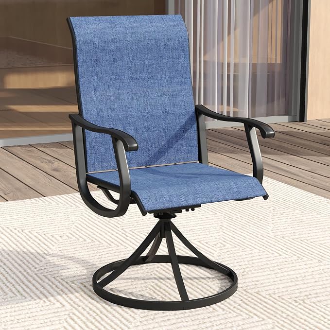 VICLLAX Patio Dining Set for 4, 5 Pieces All Weather Outdoor Dining Set - 40.6" Square Outdoor Table and 4 Patio Swivel Chairs for Lawn Garden, Black Tabletop and Blue Fabric
