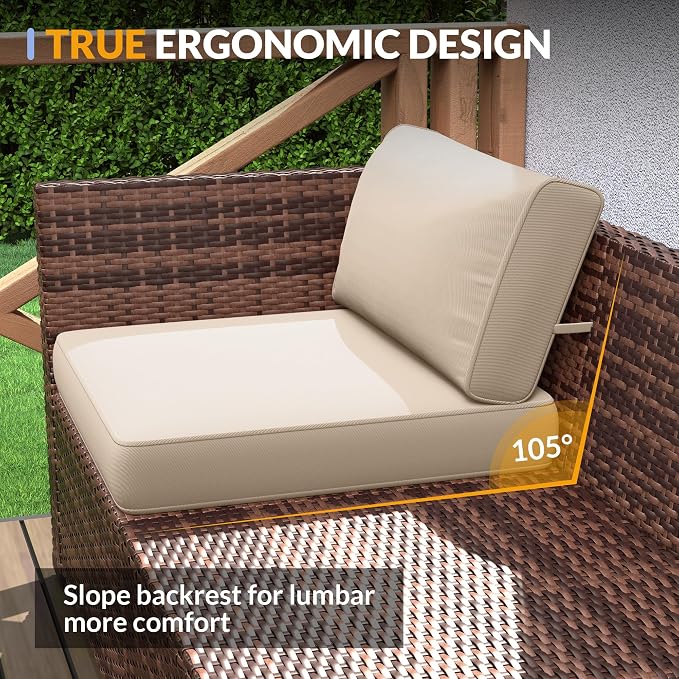 Patio Furniture Set, 7 Pieces Outdoor Modular Conversation Set Wicker Sectional Sofa for All Weather Rattan Patio Couch for Porch Garden Backyard Balcony Poolside (Khaki)