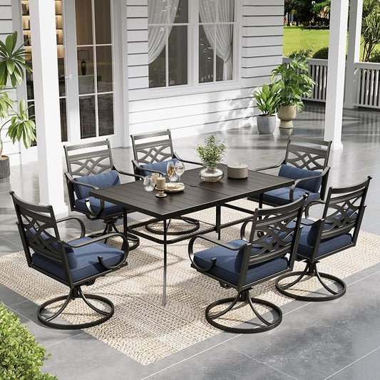 Sophia & William Patio Dining Set, Steel, Blue | Umbrella Hole, Swivel Chairs, E-Coated, Cushions Included, For Patio, Garden and Yard