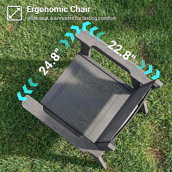 HDPE Outdoor Dining Chairs Set of 2 | Textilene Weather Resistant Patio Stackable Chairs for Garden, Backyard, Lawn and Poolside, Grey