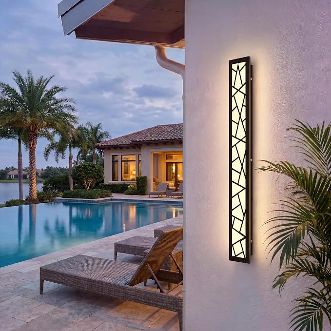 Outdoor Wall Lights 31.5inch Modern Outdoor Wall Sconce LED Long Wall Sconces Black Front Porch Light Waterproof Led Wall Light IP67 3000K Exterior Lighting Fixtures