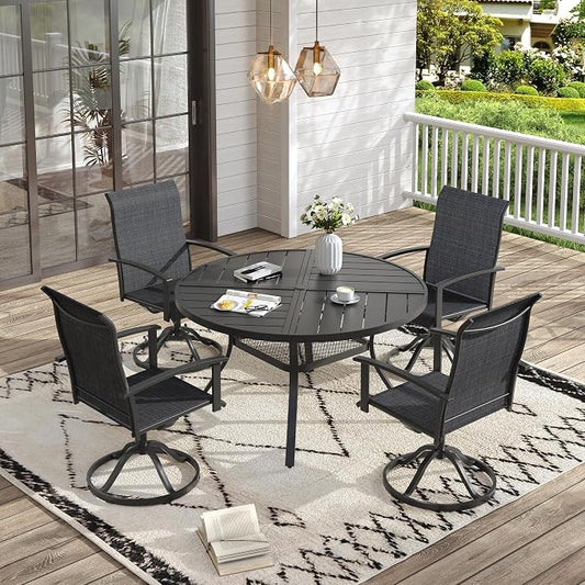 VICLLAX Outdoor Table and Chairs Set of 4, Metal Patio Dining Set-40.7" Round Dining Table and 4 Swivel Chairs for Deck, Lawn and Garden, Black Table and Chairs