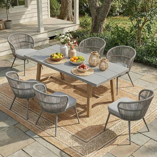 SUNSITT 7 Piece Outdoor Patio Dining Set, Patio Dining Furniture Set with 76” Aluminum Dining Table w/Umbrella Hole and 6 Woven Wicker Outdoor Patio Chairs w/Removable Cushions for Garden, Dark Grey