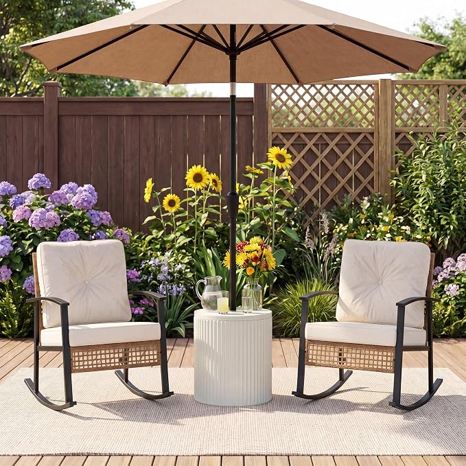 COSIEST Outdoor Side Table with Umbrella Hole,Patio Umbrella Stand Fits 1.5"-1.9" Pole,Durable Umbrella Side Table for Garden, Deck & Pool,Easy Assembly,White
