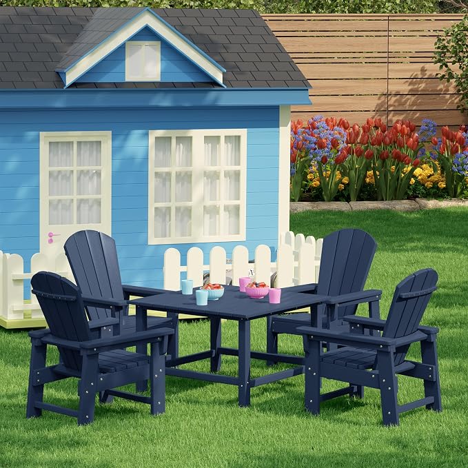 Costaelm Outdoor Kids Table, Toddler Dinner Table Baby Desk Outdoor Childrens Party Tables for Arts & Crafts, Snack Time, Multi-Activity Desk for Ages 2-8 in Classroom/Outside, Navy Blue