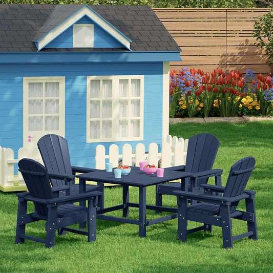 Costaelm Paradise Kids 5-Piece HDPE Outdoor Square Patio Dining Table and Chairs Set, Navy Blue
