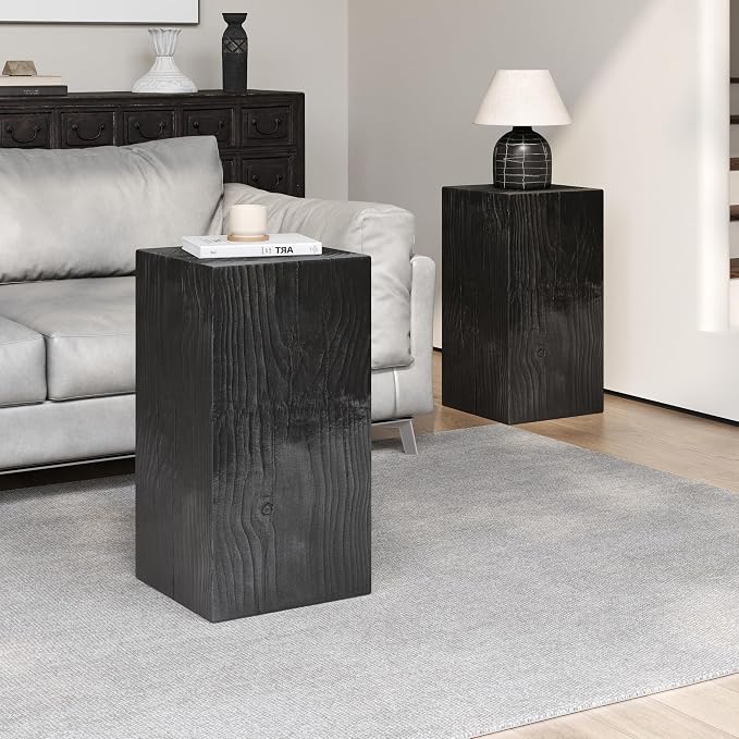 Patio End Table, Square Column, Black, Weather-Resistant