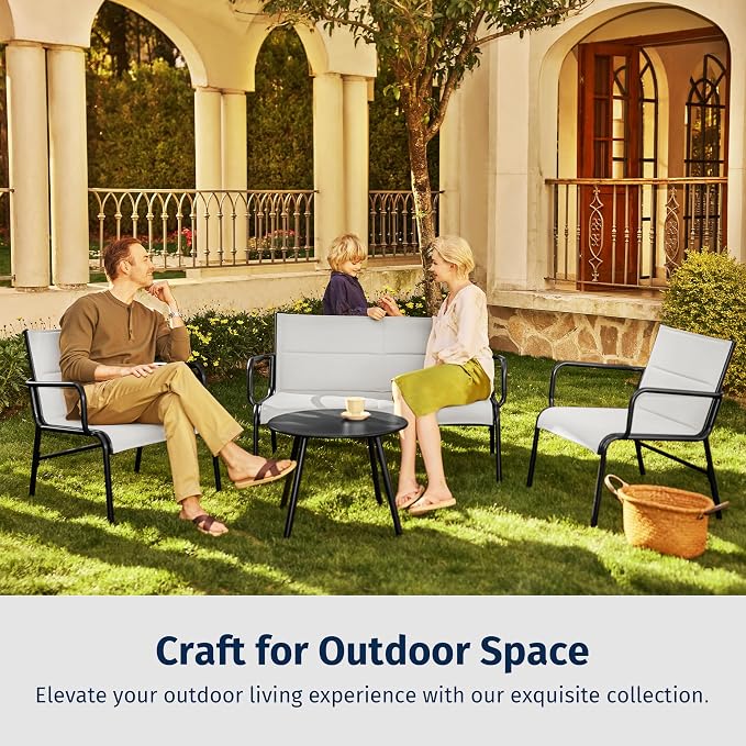 East Oak 4-Piece Patio Furniture Set, Waterproof Outdoor Furniture Set, Patio Sofa with Coffee Table for Balcony or Porch, 4 Seats Patio Conversation Sets for Backyard in Grey