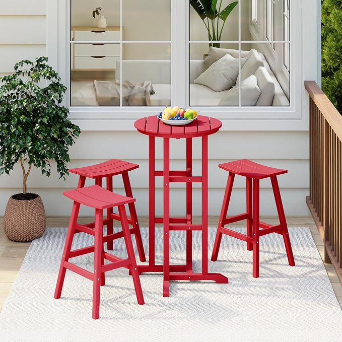 Costaelm Outdoor Bar Table, 42" Counter Height Round Patio Cocktail Bar Table, Patio Bar Table Bistro Dining Table Pub Table for Front Porch Deck, Backyard, Garden, Red