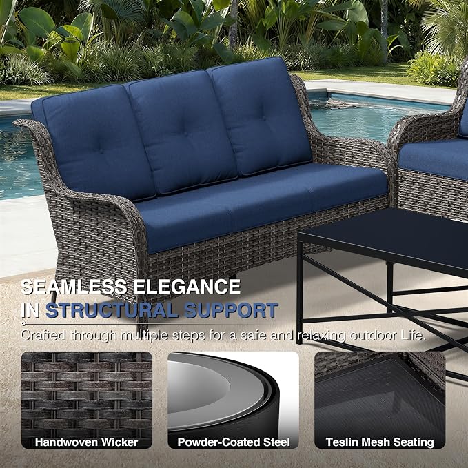 Joyside 8 Piece Wicker Patio Furniture Set, Outdoor Swivel Rocker Patio Chairs with High Back, Deep Seating, Wide Armrest, Thickened Cushions, Outdoor Furniture for Deck, Porch Use