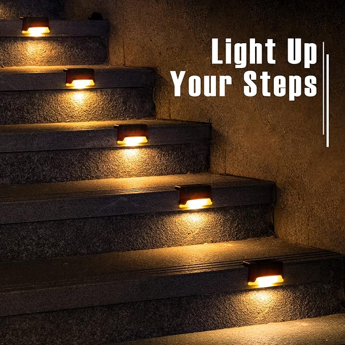 GIGALUMI Led Solar Deck Lights, 16 Pack，Waterproof, Warm White | LED Solar Deck Lights for Outdoor Stairs, Step, Fence, Railing, Yard and Patio