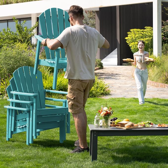 nevilywood Compact Stackable Adirondack Chairs Set of 2,HDPE,380lbs,Aruba | 26.3" Wide HDPE.All-Weather Outdoor.Maintenance-Free.Stackable for Storage.25°Curved Straight Backrest.Quick Assembly