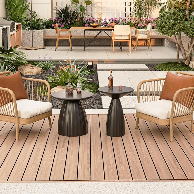 Round Metal Outdoor Patio Side Table, Black Small Patio End Table, Steel Outdoor Accent Table for Garden, Pool, Deck, Balcony, Yard, Living Room, Weather Resistant, No Assembly