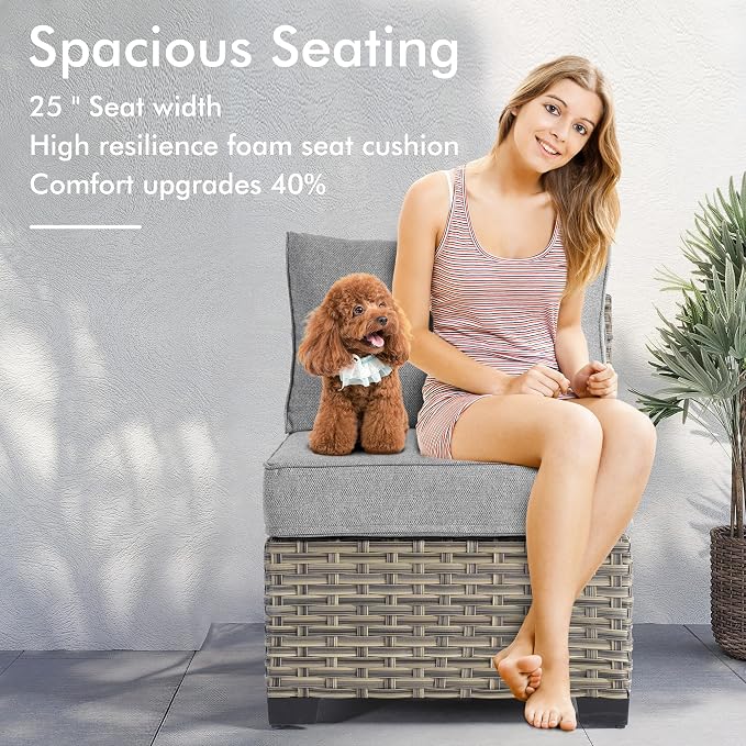 7 Pcs Outdoor Sectional Patio Furniture Set with Ottomans - All Weather Wicker Modular L Shaped Outside Sectional Couch,Patio Seating Outdoor Conversation Sets for Deck Yard Garden,Dark Grey