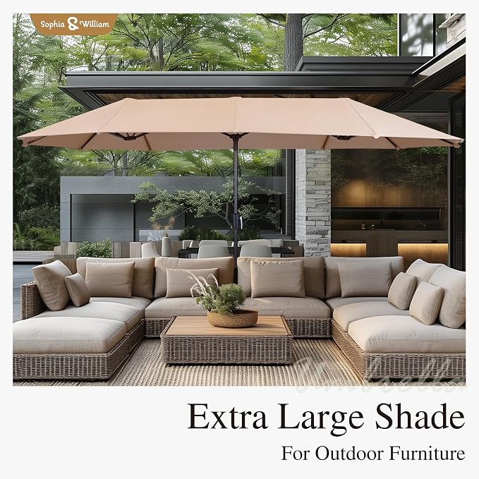 Sophia & William Patio Set with Umbrella 8 Pieces Outdoor Dining Set for 6 with 13ft Umbrella Beige, 6 x Grey Swivel Patio Chairs with 59" Dining Table for Lawn Garden (No Umbrella Base)