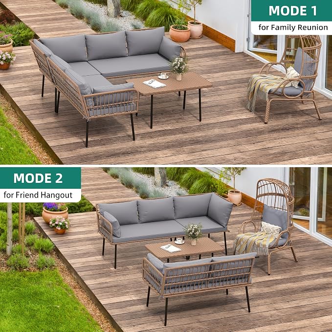 YITAHOME 4-Piece Wicker Patio Furniture Set, All Weather PE Rattan Conversation Set Sectional Sofa with Soft Cushions & Side Table, Porch Furniture for Deck, Balcony, Backyard - Gray