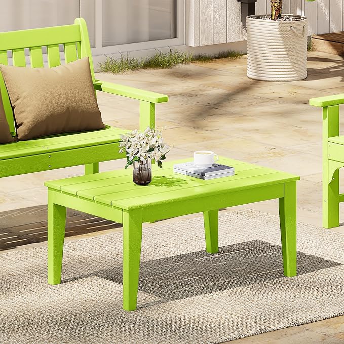 Costaelm Adirondack Outdoor Coffee Table, HDPE Drink Table Weather Resistant, Patio Porch Accent Balcony Table Outdoor End Table for Pool, Seaside, Backyard, Lime