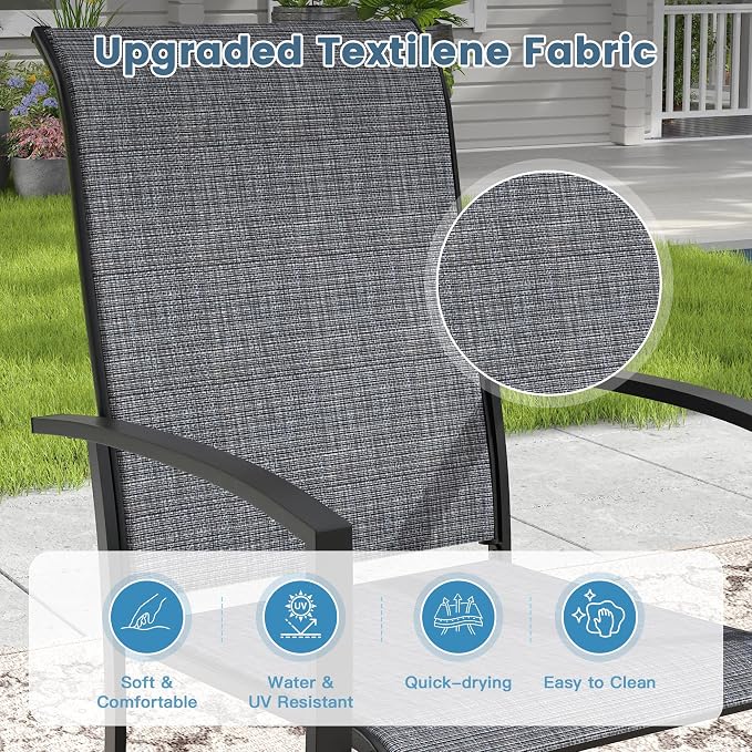 DIFY 7 Pieces Outdoor Dining Set, Metal Patio Table and Chairs Set for 6 with Umbrella Hole, 50" Round Dining Table and Textilene Stackable Patio Chairs for Garden Backyard Poolside, Black