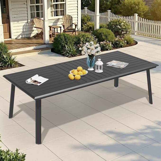 Pellebant Aluminum 94" Outdoor Dining Table for 8-10, Large Patio Table with 41.7" Wide Top & Umbrella Hole, Weather-Resistant Sturdy Frame for Deck, Porch, Backyard