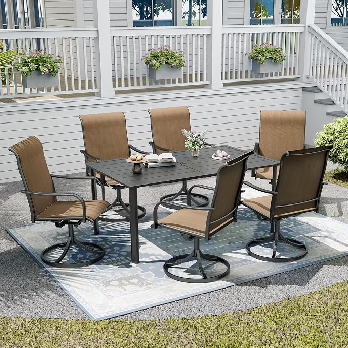 Outdoor Table and Chairs Set of 6,Combination of 63"x 38"x 28" Metal Patio Table and Swivel Chairs,All-Weather Patio Furniture Set for Backyard Garden Lawn Poolside