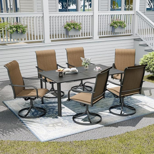 Outdoor Table and Chairs Set of 6,Combination of 63"x 38"x 28" Metal Patio Table and Swivel Chairs,All-Weather Patio Furniture Set for Backyard Garden Lawn Poolside