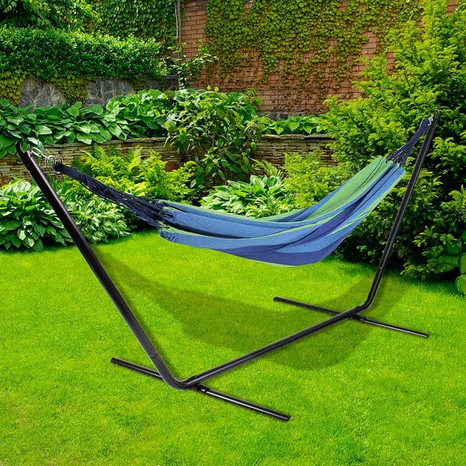 Northlight 78" Blue and Green Striped Woven Cotton Double Brazilian Hammock