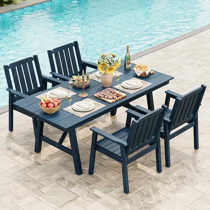 GAOMON Outdoor Patio Dining Chairs Set of 4, All-Weather HDPE Garden Dining Chairs with Armrests, Wide Seat and Sturdy Frame,Waterproof Design, for Garden, Backyard, Deck, Navy Blue