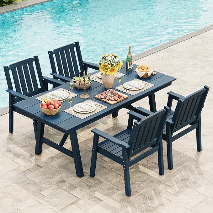 IDEALHOUSE Outdoor Patio Dining Chairs Set of 2, Heavy Duty HDPE Garden Seating with Sturdy Weather-Resistant Frame, Comfortable Wide Seat and Back, Waterproof for Backyard or Poolside, Navy
