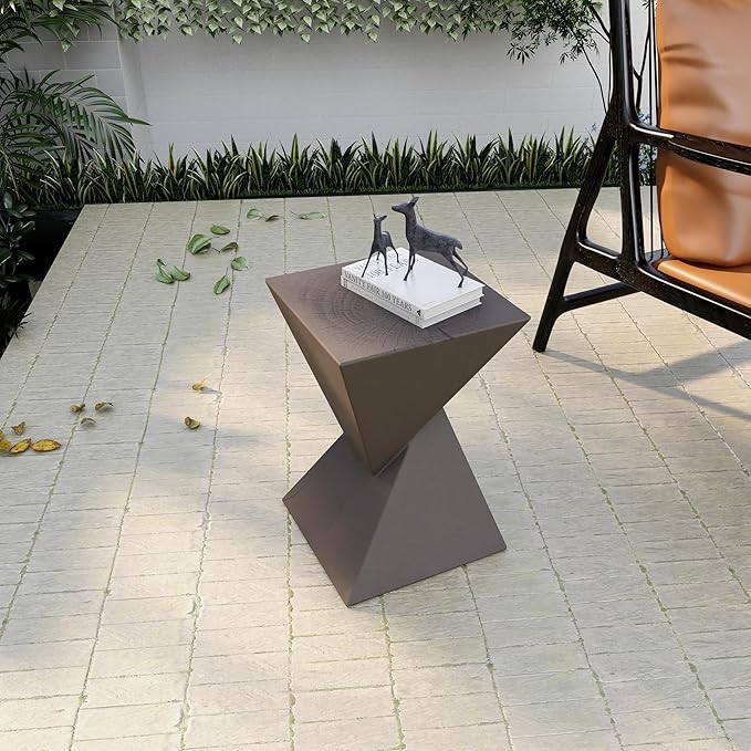 LeisureMod Modern Side Table Square Fiberstone Accent End Stool for Home Outdoor Patio Table Living Room Night Stand, Weather-Resistant, Glint in Grey