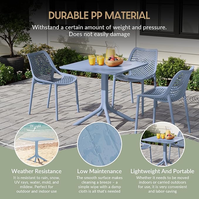 WestinTrends Playa 31.5" Square Outdoor Plastic Resin Patio Dining Table for 4, French Blue