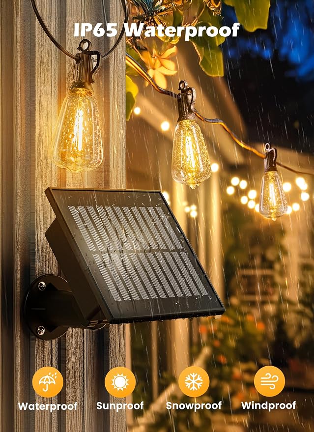 Brightown 108FT Solar String Lights Outdoor, 50+2 Shatterproof LED Lights | Waterproof, Remote Control, Dimmable, Timer, 3 Light Modes, Commercial Grade Patio Lights for Garden, Backyard, Party Decor
