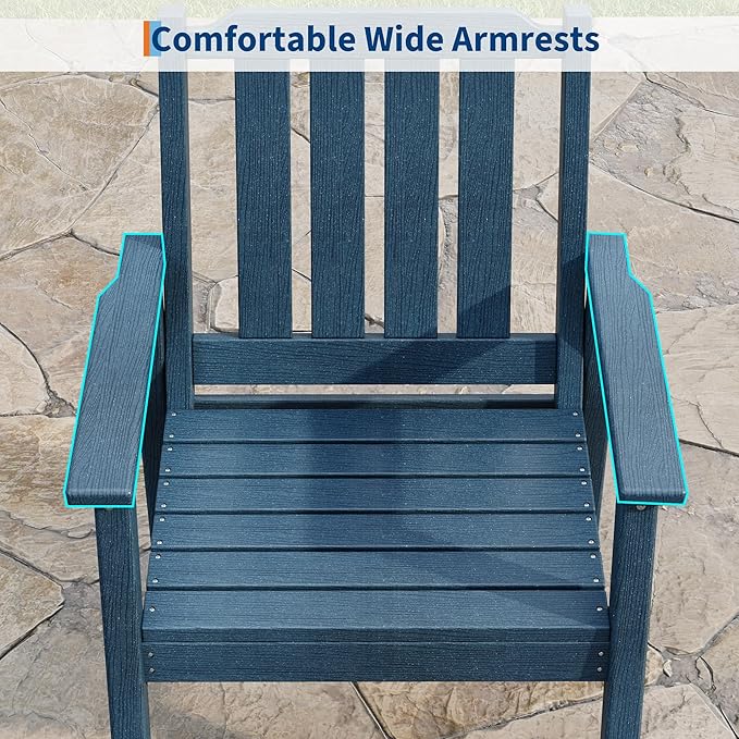 Takywep 23.9” Wide HDPE Patio Dining Chairs Set of 4, 650LBS Capacity All-Weather Yard Armchair with Slatted Seat, Heavy Duty Modern Backyard Furniture for Garden, Poolside, Deck, Blue