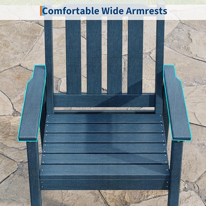 GAOMON Outdoor Patio Dining Chairs Set of 2, All-Weather HDPE Garden Dining Chairs with Armrests, Wide Seat and Sturdy Frame,Waterproof Design, for Garden, Backyard, Deck, Navy Blue