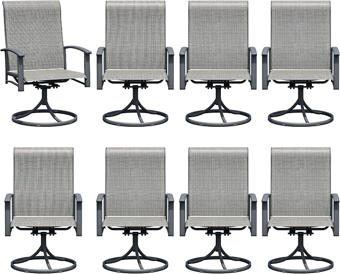 Outdoor Swivel Rocker Dining Chair Set of 8, All Weather Patio Dining Chair with Textilene High Back and Metal Frame, Backyard, Lawn Garden and Deck Porch Patio Furniture Set