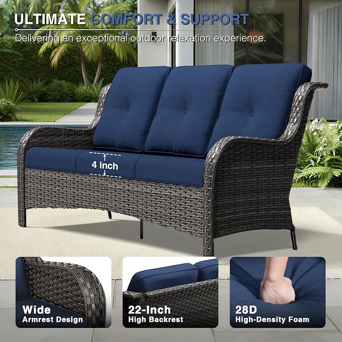 Joyside 5 Piece Wicker Patio Furniture Set, Outdoor Swivel Rocker Patio Chairs with High Back, Deep Seating, Wide Armrest, Thickened Cushions, Outdoor Furniture for Deck, Porch Use