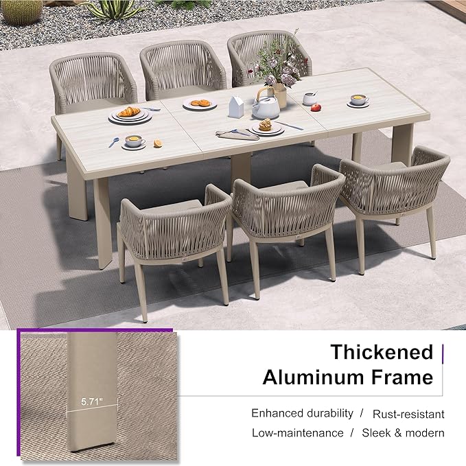 PURPLE LEAF 9 Pieces Outdoor Dining Set Aluminum Rattan Wicker Patio Furniture for Lawn Backyard Deck Champagne