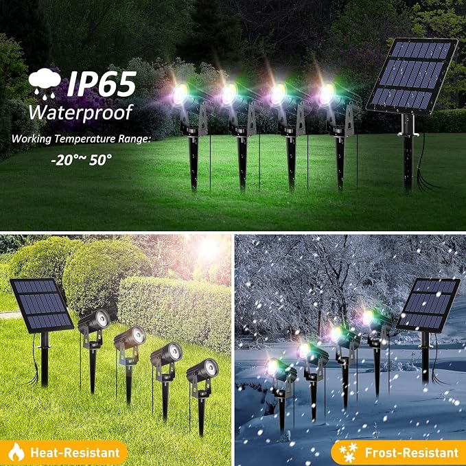 T-SUN Color Changing Solar Spotlights Outdoor, 4-in-1 Solar Landscape Spotlights, IP65 Waterproof RGB Spot Lights for Tree, Garden, Yard, Driveway, Pool Area(RGB)