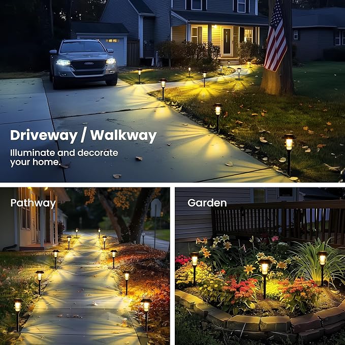 SOLPEX Solar Pathway Lights Waterproof Outdoor Lighting, 8 Pack Warm White | IP65 Waterproof, 10-12H Runtime, Auto On/Off, Tool-Free Install, Yard/Garden/Pathway/Patio/Walkway/Driveway