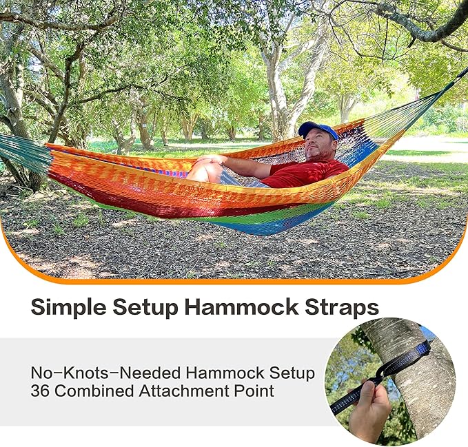 CHULIM Handwoven Mayan Hammock with 10ft Tree Straps, 550lbs Capacity Soft Rope Double Hammock, Portable Outdoor Hammock with Carry Bag for Camping Backyard Beach - Coffee
